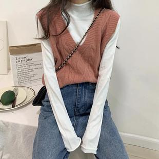 pullover womens sweater Loose simple knitted neck vest