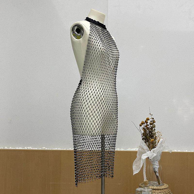 sparkly through fishnet elastic women skirt high out for