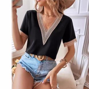 Lace Satin Shirt Temperament Solid Commuter Top Color