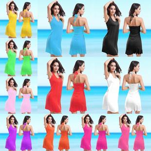 halter women beach holiday Sexy seaside neck dress womens