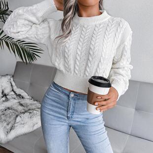 waist corset neck pullover color knit round solid sweater
