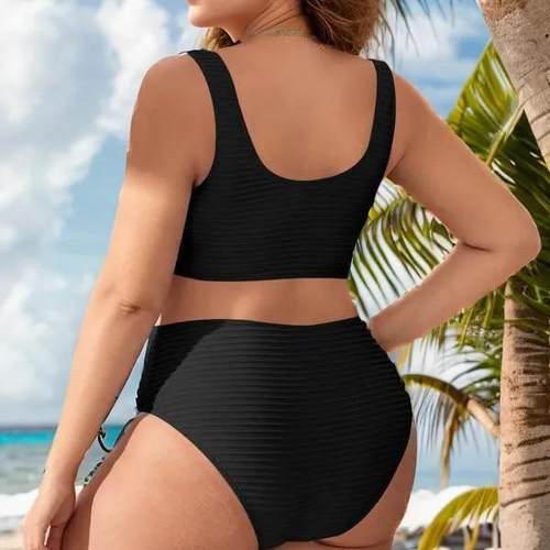 Swimsuit womens sexy slim black high waist plus size bikini