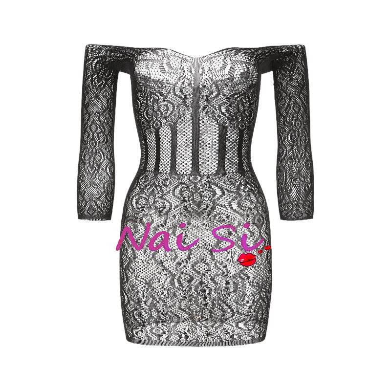 Sleeves Shoulder Womens Tight Mesh Nightdress One Sexy