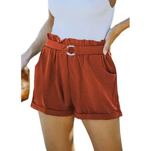Pocket Loose Waistband Solid Color Shorts Women Straight