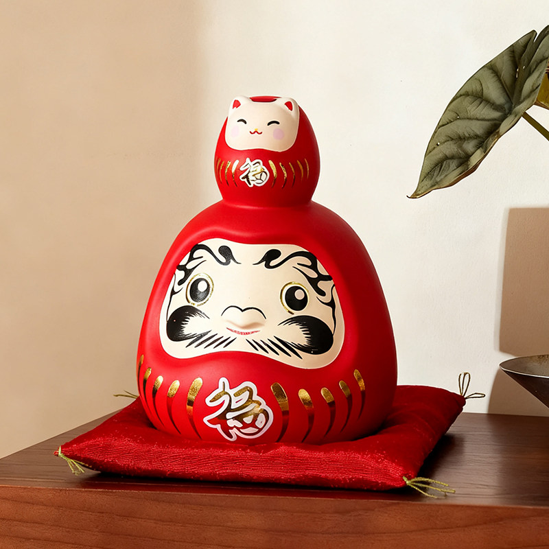红色达摩日式摆件新年礼品家居装饰招财猫福字工艺品送人乔迁礼物
