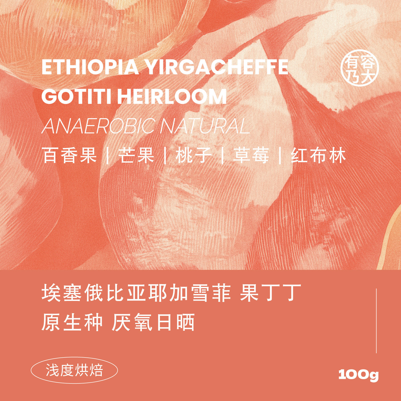 有容乃大埃塞俄比亚耶加雪菲果丁丁原生种厌氧日晒浅焙单品咖啡豆
