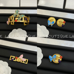 欧美复古美杜莎昆虫蝴蝶耳钉手镯戒指项链胸针黄铜做旧磨砂金币女
