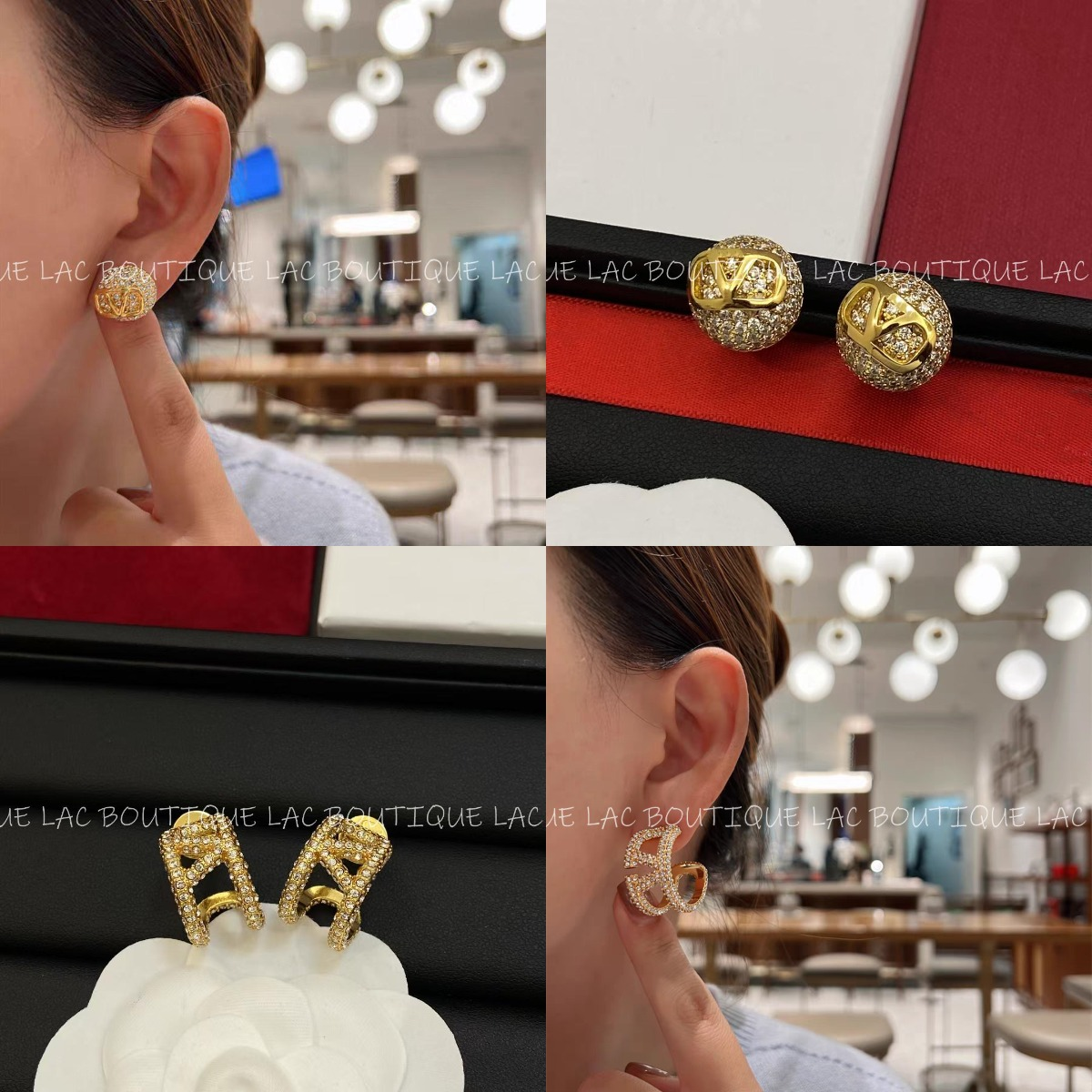 欧美重工微镶锆石V字母耳钉耳环满钻镀金高级感个性小众ins女包邮