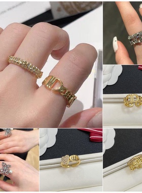 新款cd猪鼻子二合一镶钻戒指蝴蝶星星开口高级感珍珠食指戒ins潮