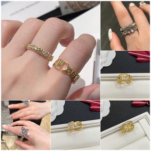 新款cd猪鼻子二合一镶钻戒指蝴蝶星星开口高级感珍珠食指戒ins潮