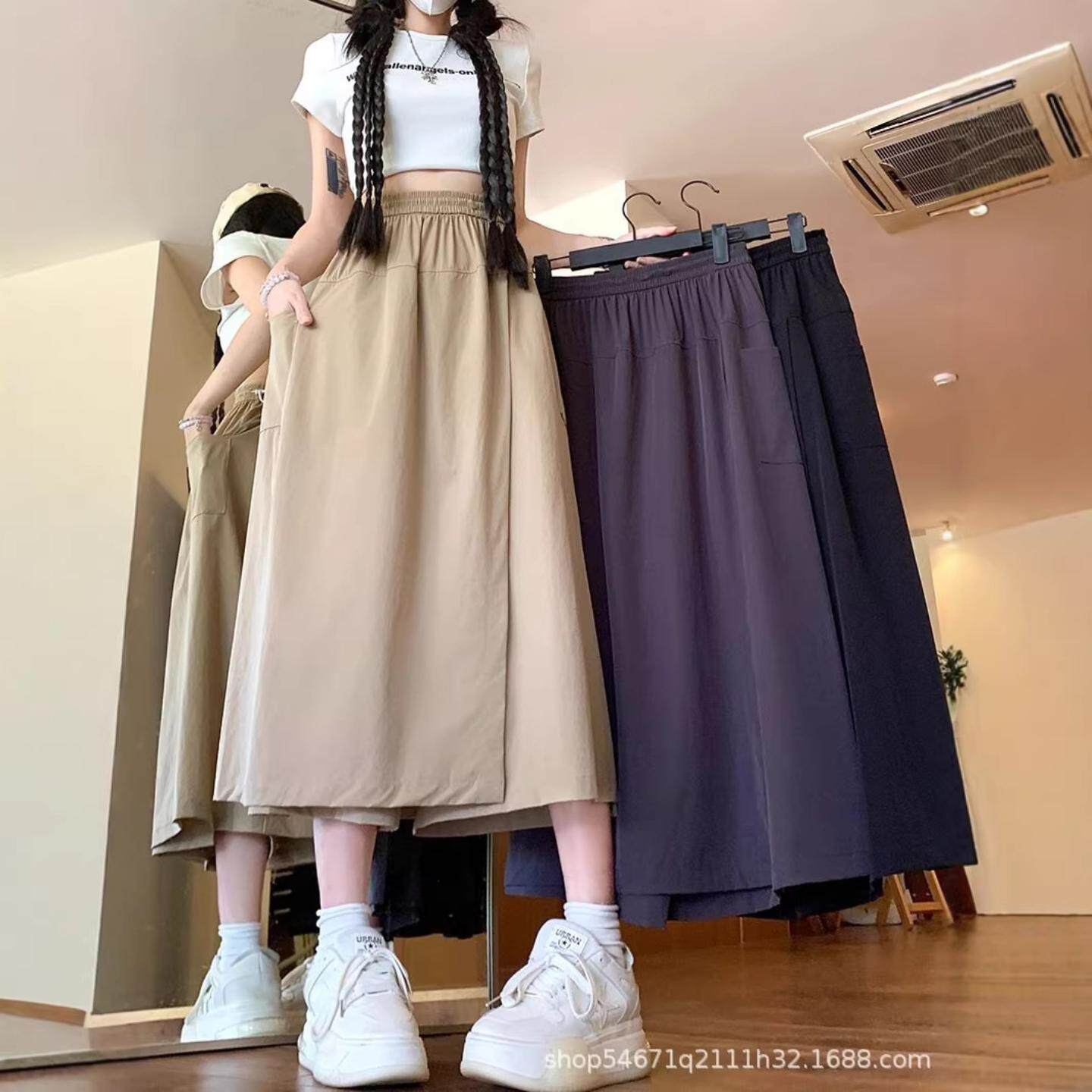 冰丝山本工装裙裤夏季薄款小个子宽松a直筒阔腿裤休闲八分潮牌女