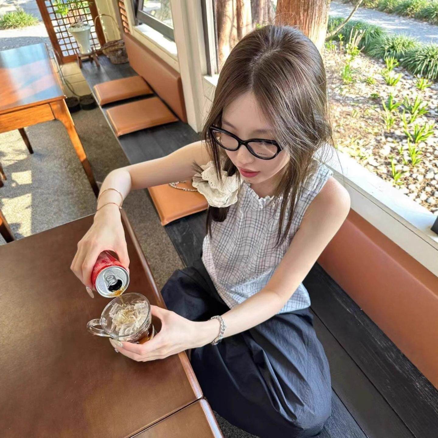 韩系立领结绑带袖背心衬衫女夏季
