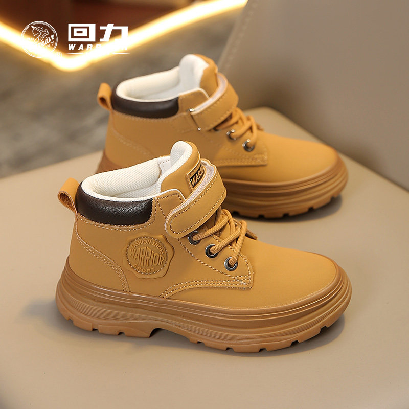 回力儿童靴子男童2025秋冬新款加绒保暖棉靴马丁靴中大童女童皮靴