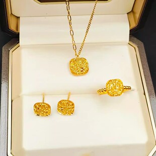 足金包银小方糖项链女士吊坠链子拉丝方糖999黄金爆闪