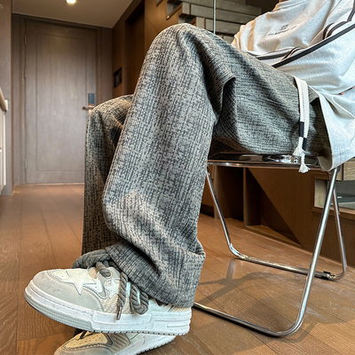 裤子男宽松百搭秋冬款大码阔腿休闲裤加绒加厚小众设计感情侣长裤