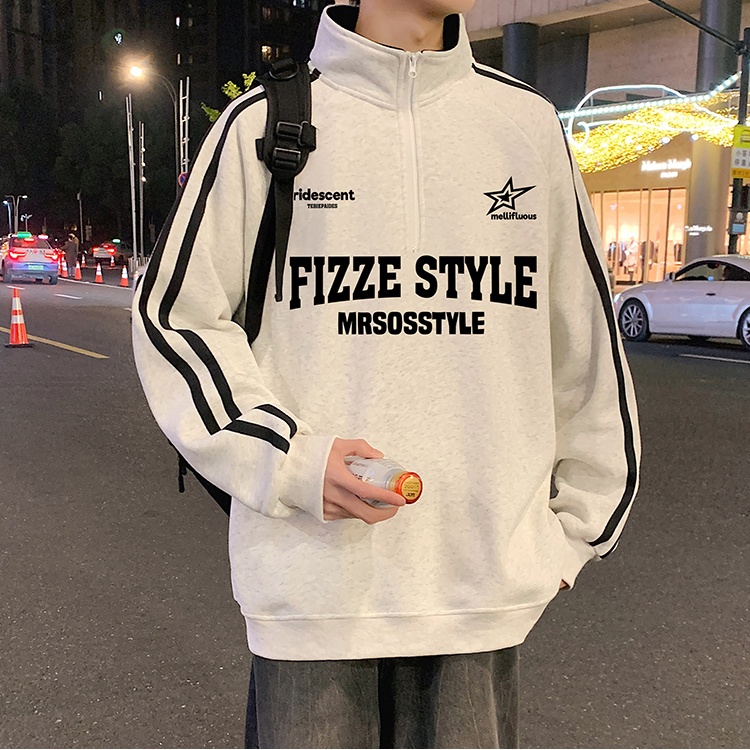 休闲卫衣男潮牌美式宽松百搭男生痞帅半拉链立领外套秋冬运动衣服