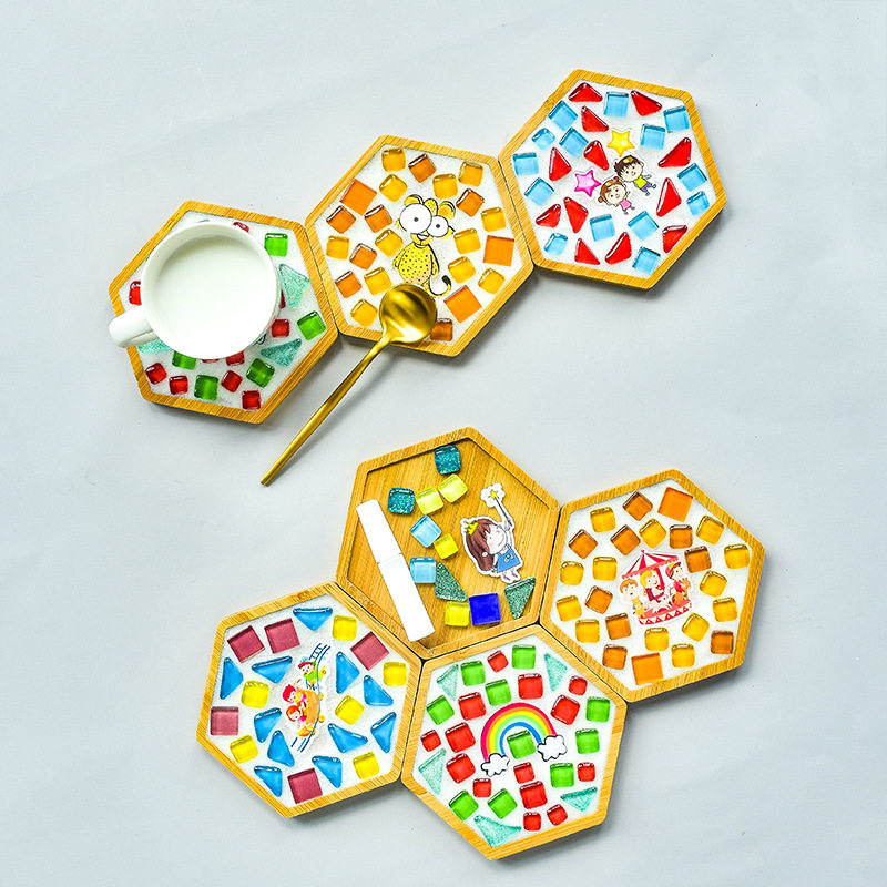 六边形爱心形马赛克杯垫diy手工材料包幼儿园活动儿童亲子玩具