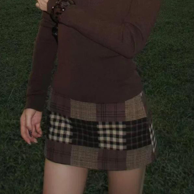 短裙A字裙复古格子设计感百搭裙