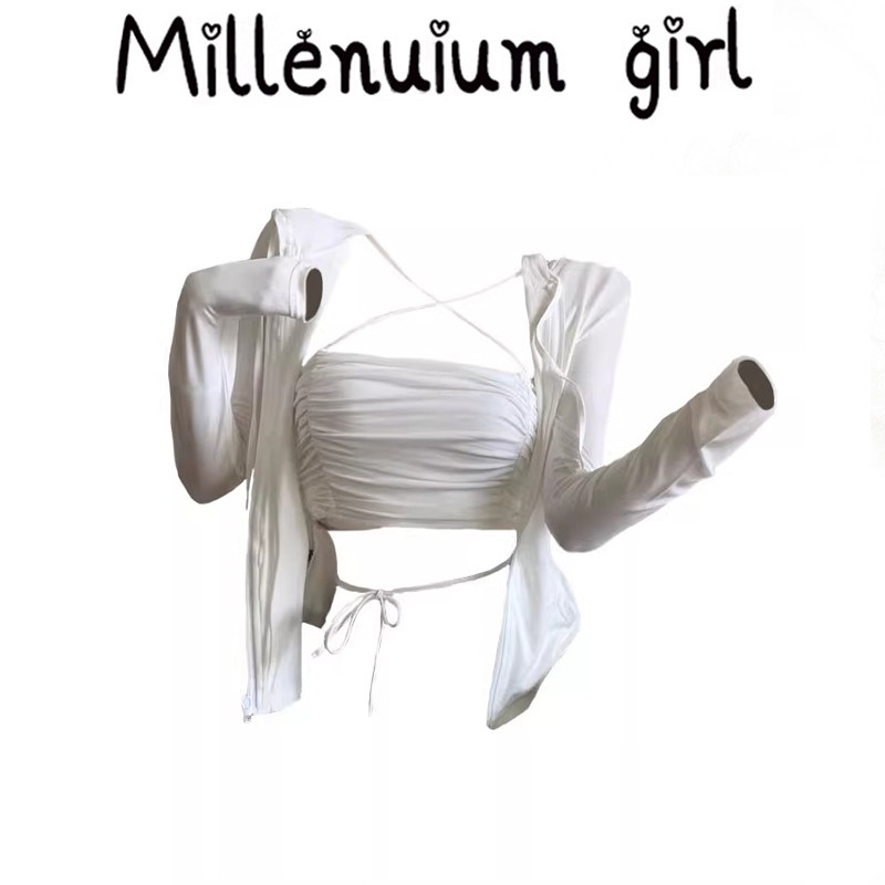 不规则背心吊带2026季新款辣妹短款内搭上衣女白色开衫两单件套装