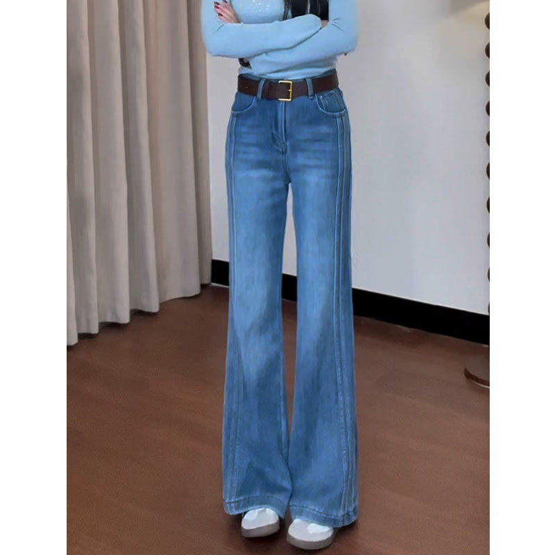 高腰窄版直筒微喇牛仔裤女2026春夏新款小个子不贴腿拖地喇叭裤子