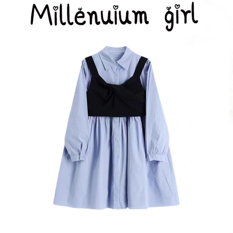 学院风连衣裙秋季衬衫裙外搭马甲