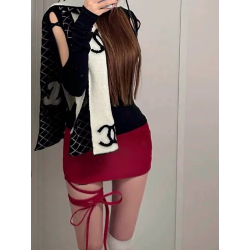 红色包臀短裙绑带性感辣妹风低腰紧身显瘦半身裙包臀短裙女夏