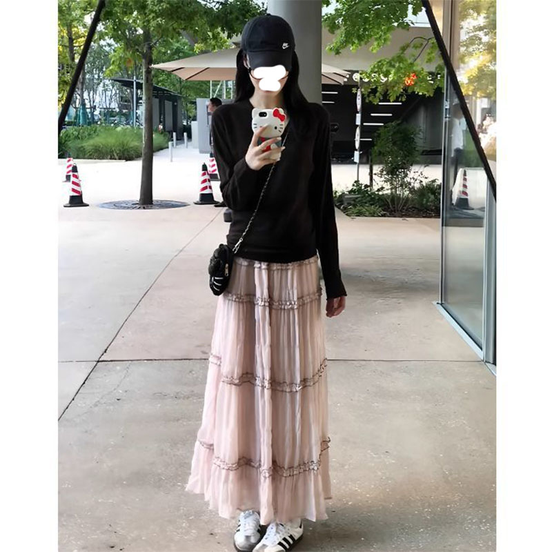 甜美风粉紫色蛋糕长裙女秋冬新款韩系a字设计通勤休闲百搭半身裙