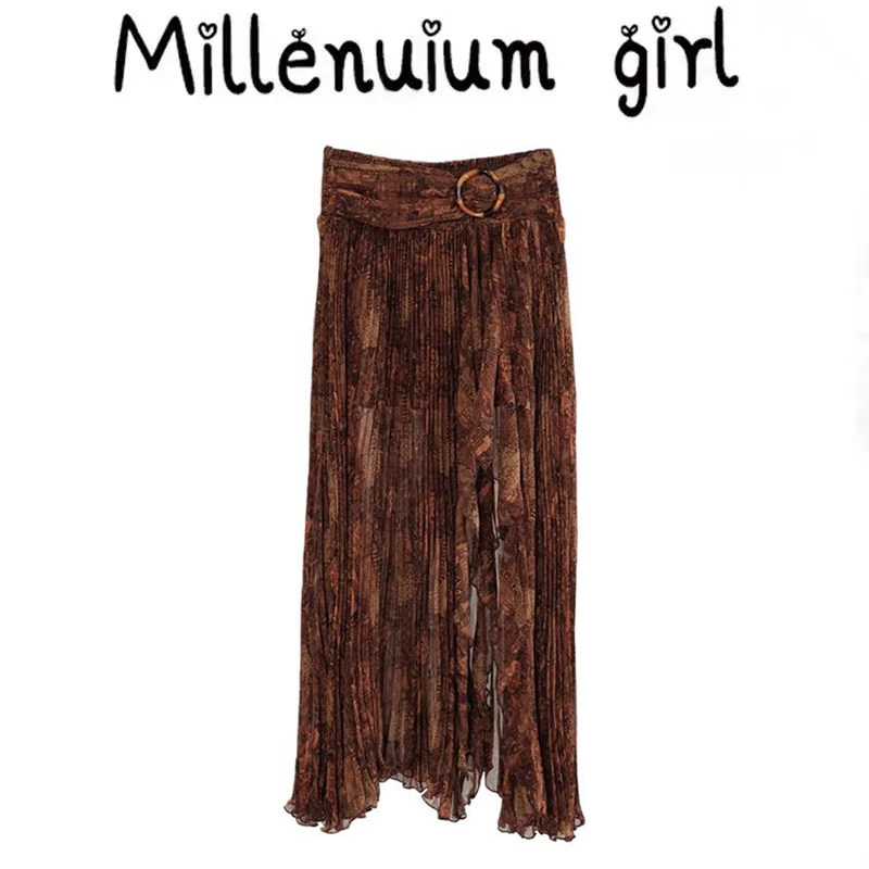 法式复古咖色立裁百褶半身裙女秋冬新款设计感不规则弹力开叉长裙,女装/女士精品,半身裙,淘宝优惠券,粉丝福利购,淘宝优惠卷