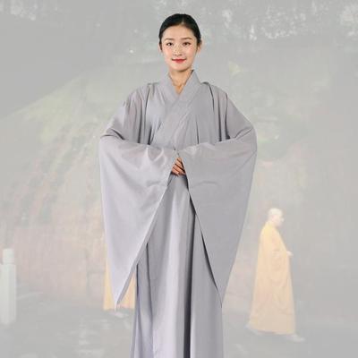 新款高档海青居士服女男款加肥大胸围海清僧衣僧服大褂长衫咖啡色