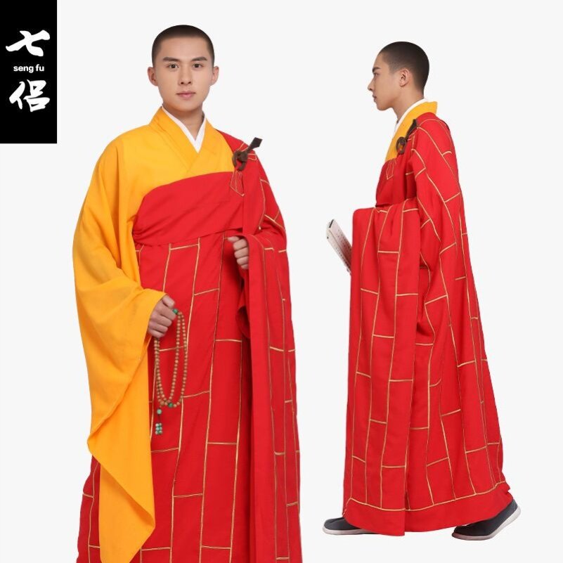 新款七侣木勾环加高工艺金线刺绣双层祖衣袈裟红色七忏衣僧服唐僧