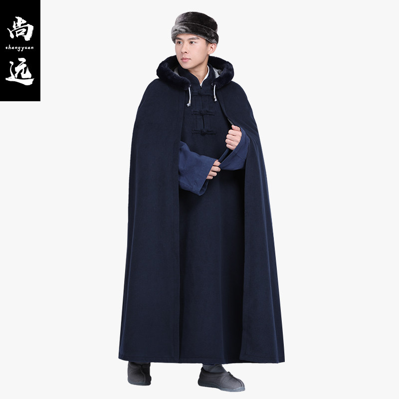 新款尚远寒冬新款套头毛呢加绒打坐披风僧服风衣僧人居士禅修披风