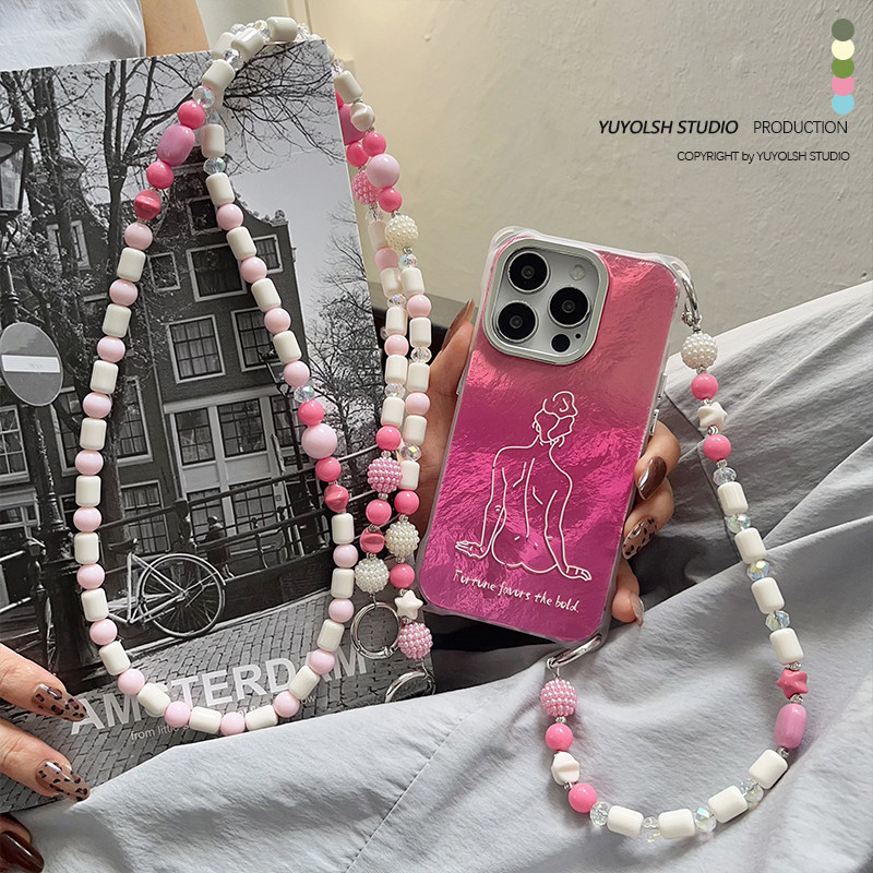 原创！斜挎可背手绘女人背影渐变冰川纹手机壳适用于苹果16Pro背