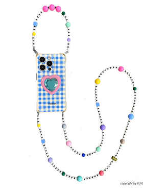 【快乐星球】蓝色格纹宝石斜挎手提16promax四角开孔软硅胶15手机壳全包防摔软