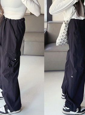 春秋季伞兵裤女宽松运动休闲抽绳松紧腰户外百搭工装长裤