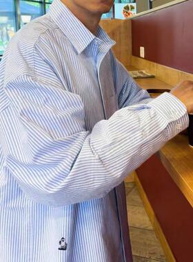 春秋季日系衬衣外套男潮牌长谷川条纹衬衫长袖休闲宽松衬衣潮