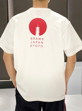 夏季beams effect富士山短袖T恤男女日系红绳休闲情侣款宽松上衣