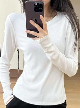春秋瑜伽服女长袖T恤螺纹针织上衣内搭显瘦休闲运动舒适打底衫