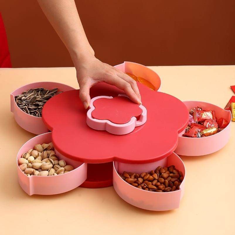 新疆包邮旋转糖果盒收纳带盖糖果盒密封干果盘客厅多层零食盒