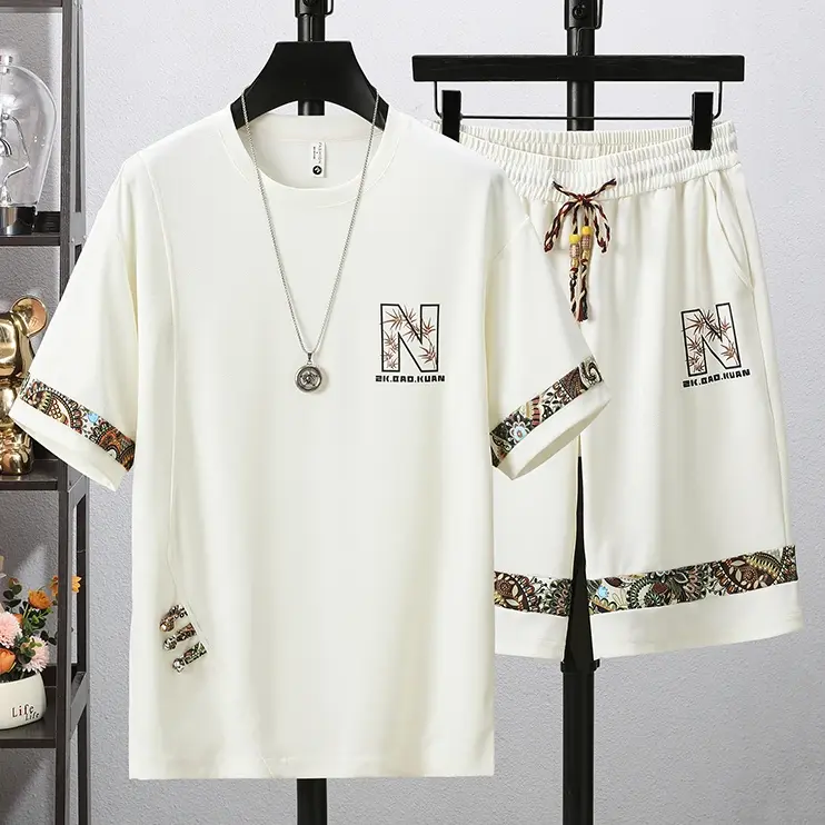 凌越男装店运动套装2026夏季潮流男士冰丝短袖套装百搭休闲两件套