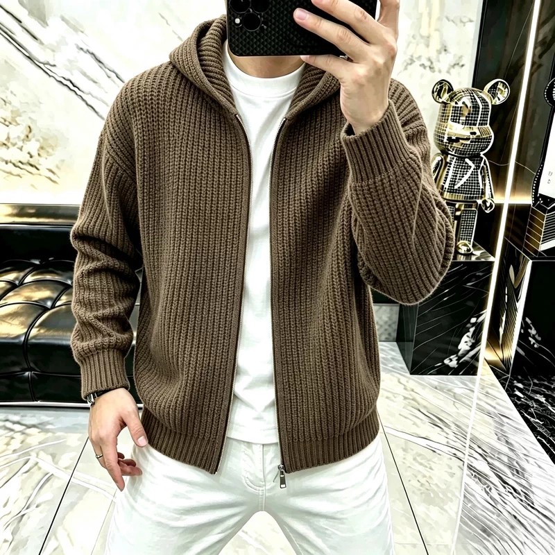 亿万精品男装高档轻奢春秋新款男士卫衣休闲百搭时尚连帽针织开衫