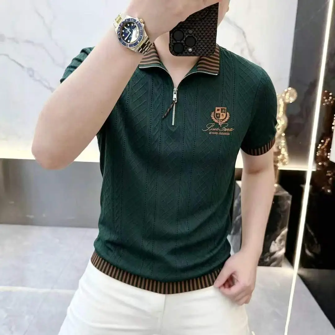 秀筱服装森贵莱男装夏季男士翻领半拉链短袖T恤POLO衫休闲半袖潮