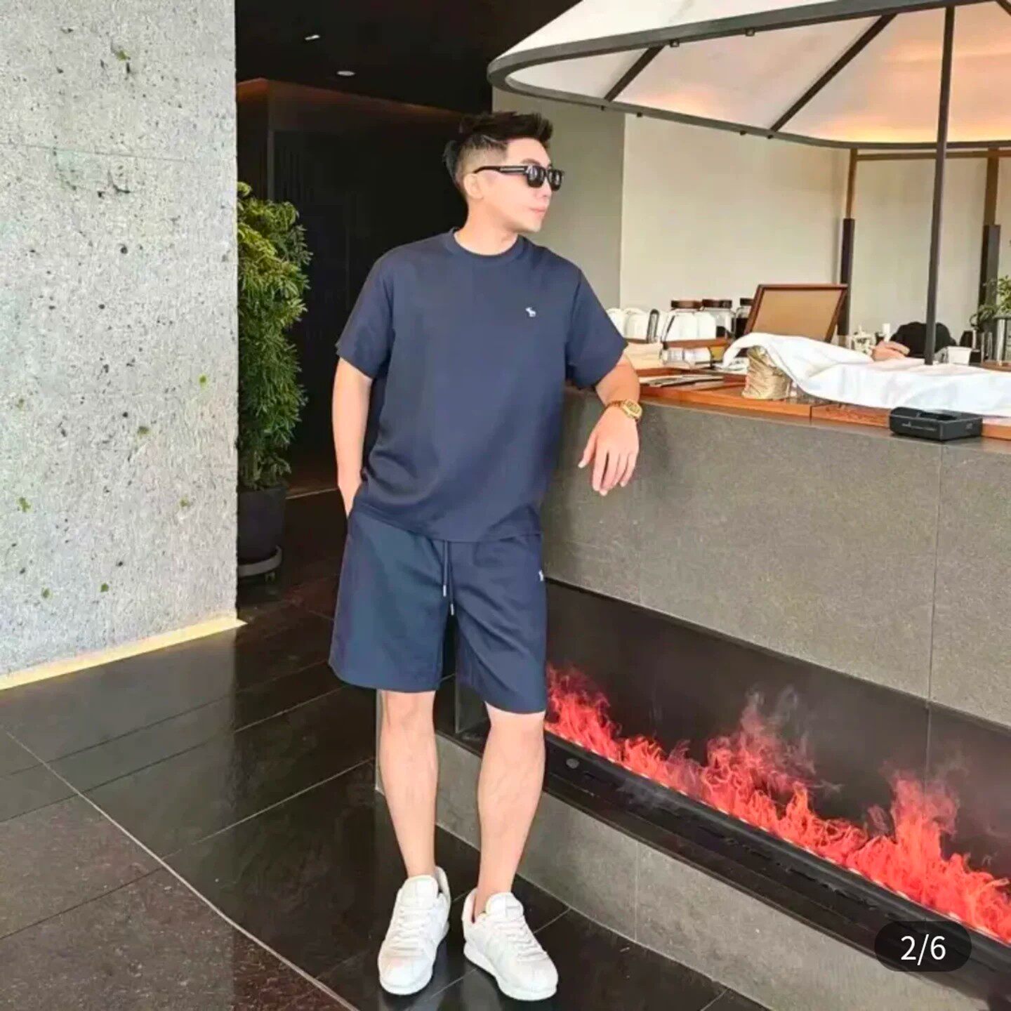 万苏聚好麦男装夏季男士老钱风宽松短袖短裤套装简约休闲两件套潮