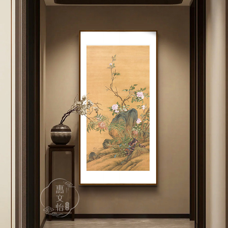 万寿长春图入户玄关书房花鸟工笔挂画好寓意客厅装饰画仿古典送人