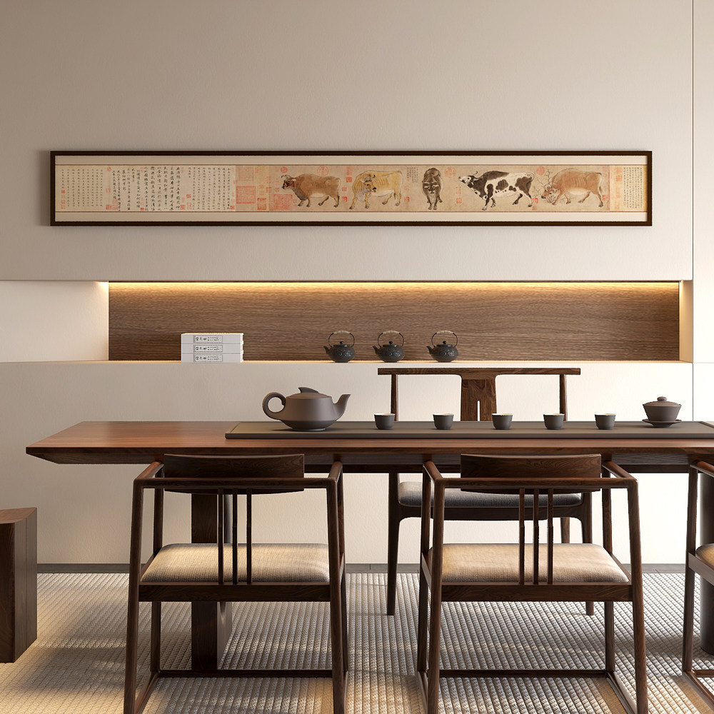 五牛图办公室酒店雅座挂画画中古风长条茶室牛肉面面餐饮店饭店装,家居饰品,现代装饰画,淘宝优惠券,粉丝福利购,淘宝优惠卷