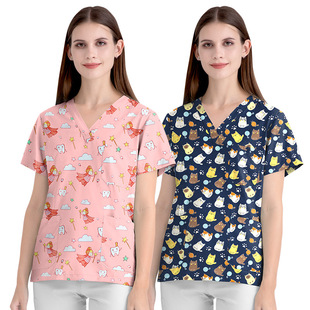 Printed hand wash,nurses uniform宠物医院制服印花洗手衣护士服