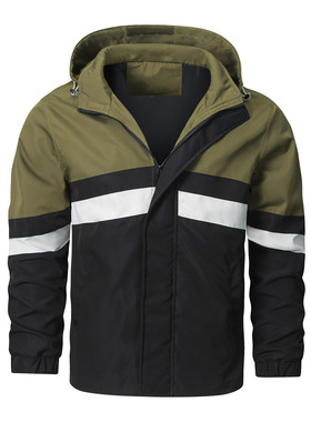 Jacket hooded windproof trend coat拼色夹克男连帽防风潮流外套