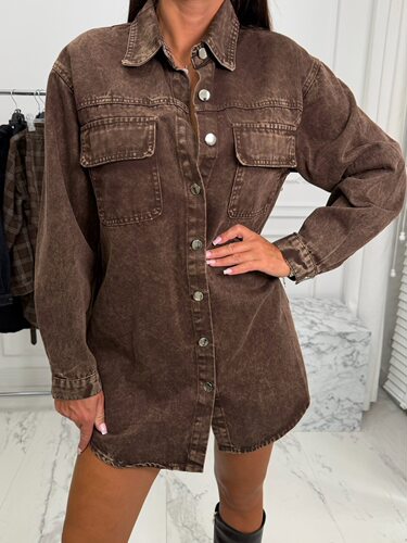 复古工装风翻领牛仔衬衫中长款外套 Workwear denim shirt jacket