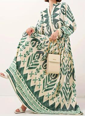 优雅连衣裙柔软舒适印花长袍Soft and comfortable printed dress