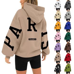 Women's fleece and thick hoodie 欧美女装长袖加绒加厚连帽卫衣