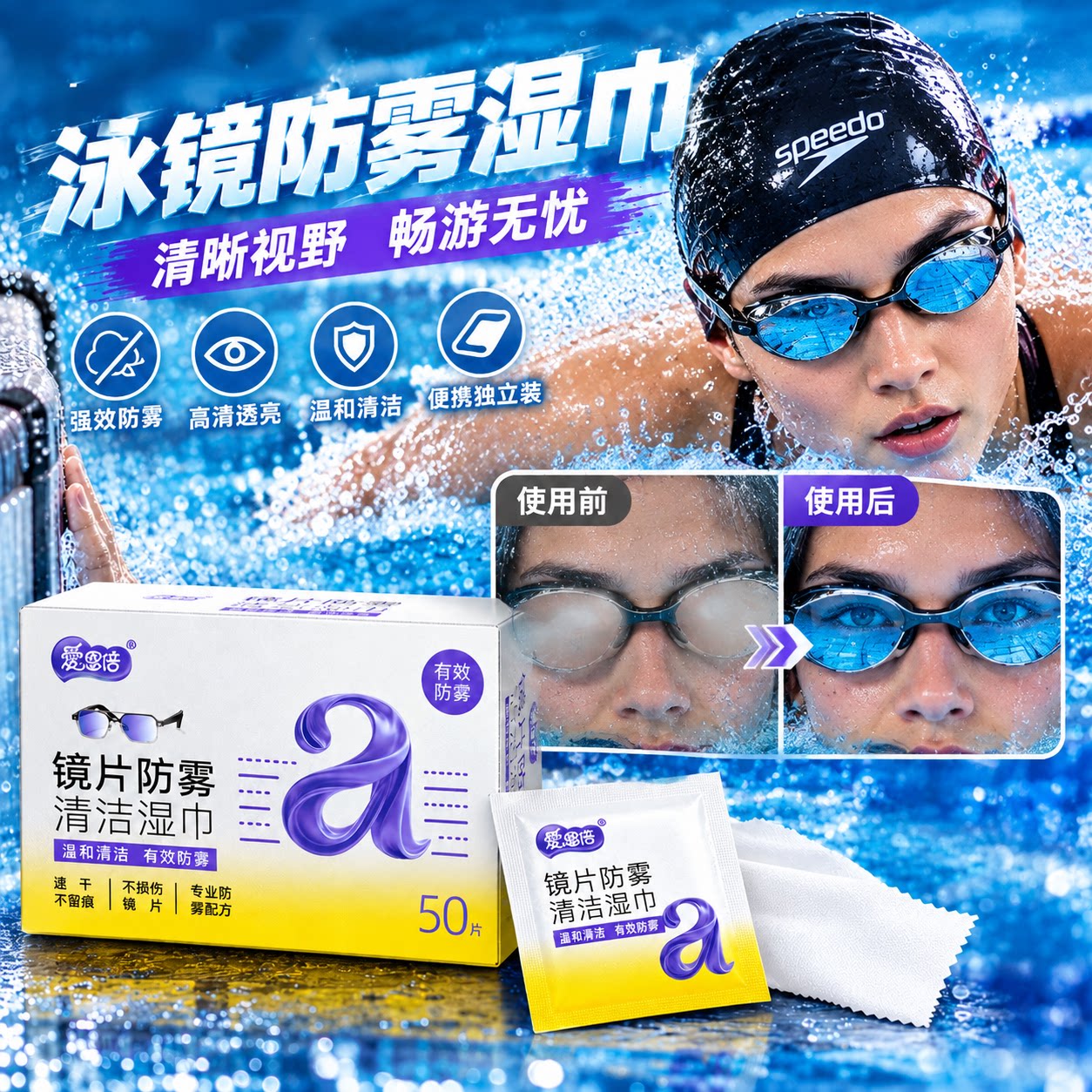 爱恩倍防雾清洁湿巾眼镜布不伤镜片擦手机专用湿纸巾一次性擦拭纸